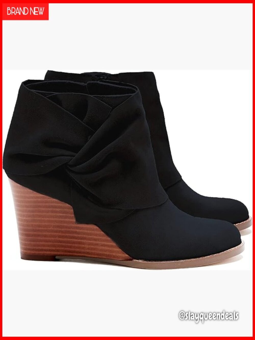 Faux Suede Wedge Booties with Bow Detail, Ankle Boots for Winter